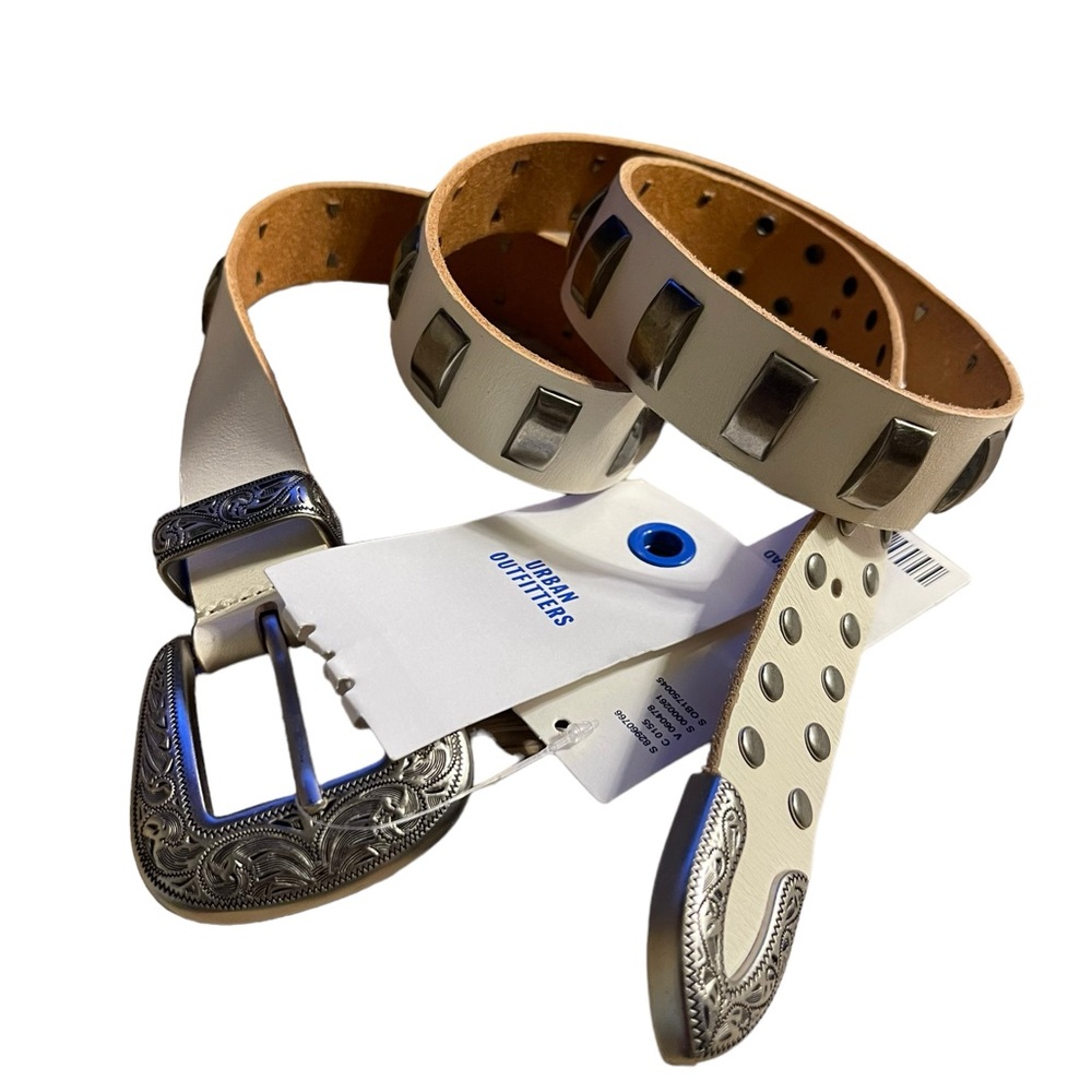 Urban outfitters white 100% leather studded belt womens size M